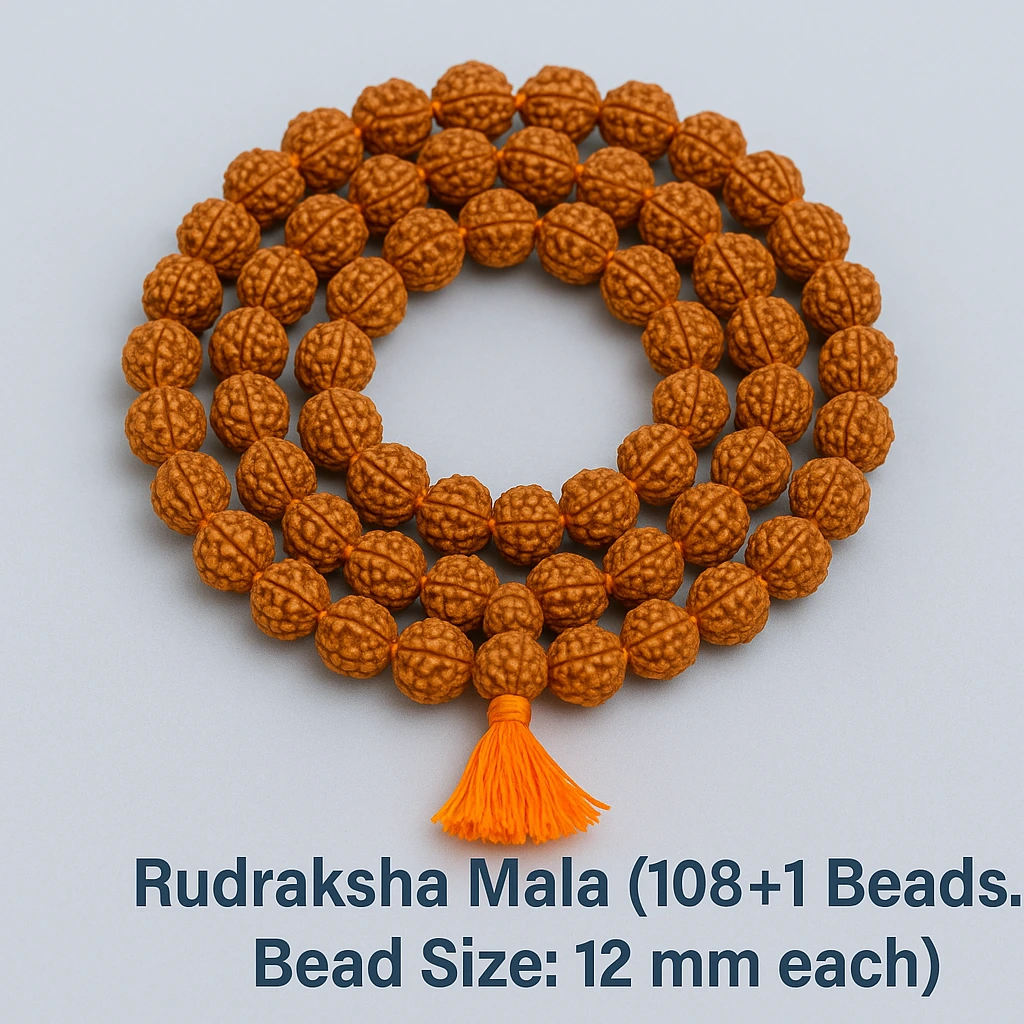 Rudraksha Mala (108+1 Beads, Bead Size: 12 mm each)
